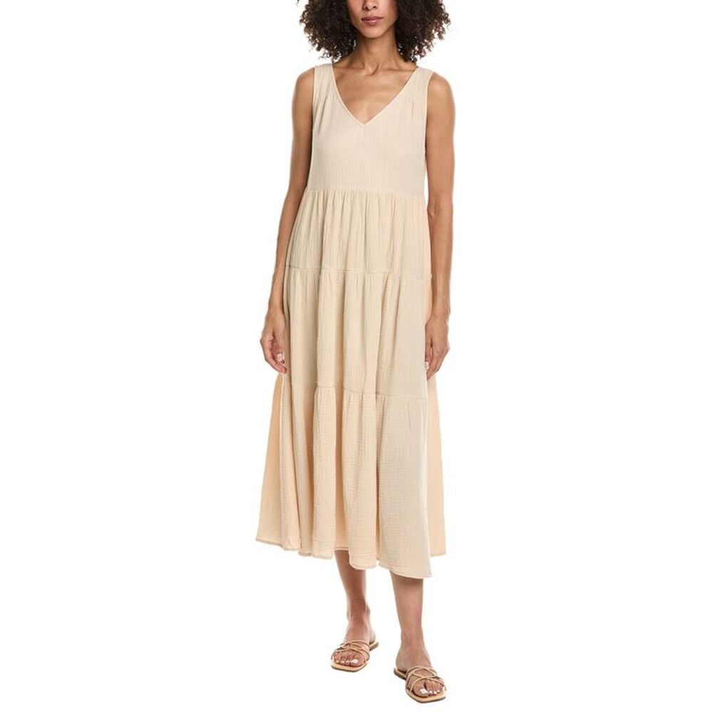 Opt Womens Caara Vale Tiered Gauze Midi Dress, Brown